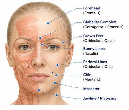 botulinum toxin injection areas